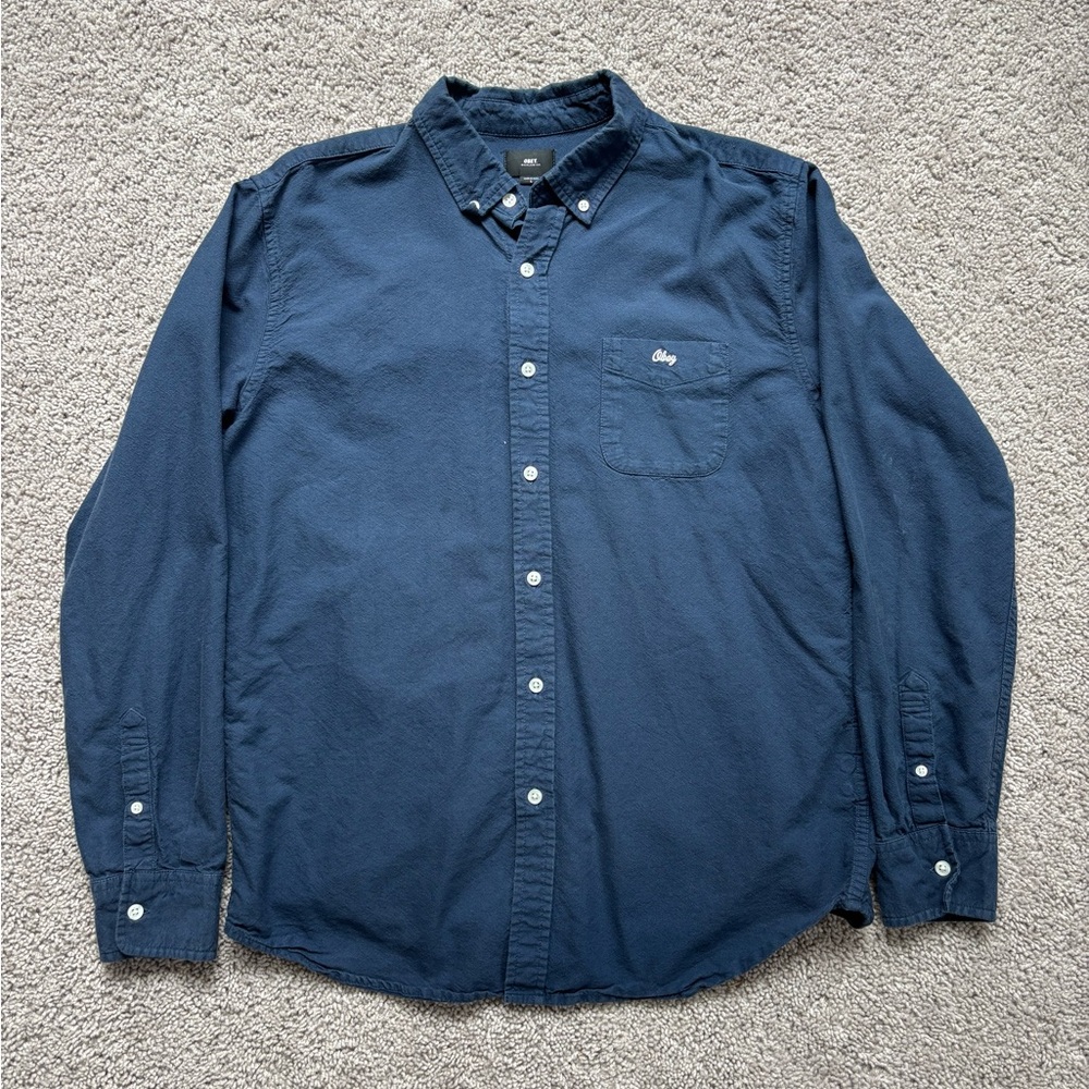 Obey Men's Dark Blue Button-Up Shirt